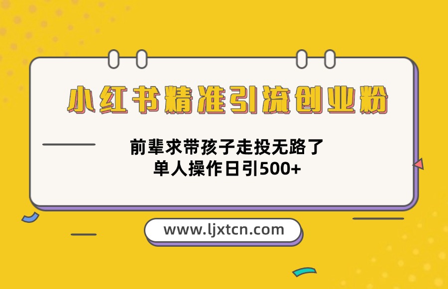 小红书精准引流创业粉,前辈求带孩子走投无路了,单人操作日引500+-亮剑学堂